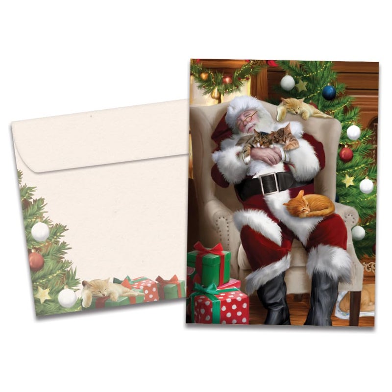 Tree-Free Greetings Christmas Cards and Envelopes, Set of 10, 5 x 7, Cat Nap Santa (HB93213) - Image 1